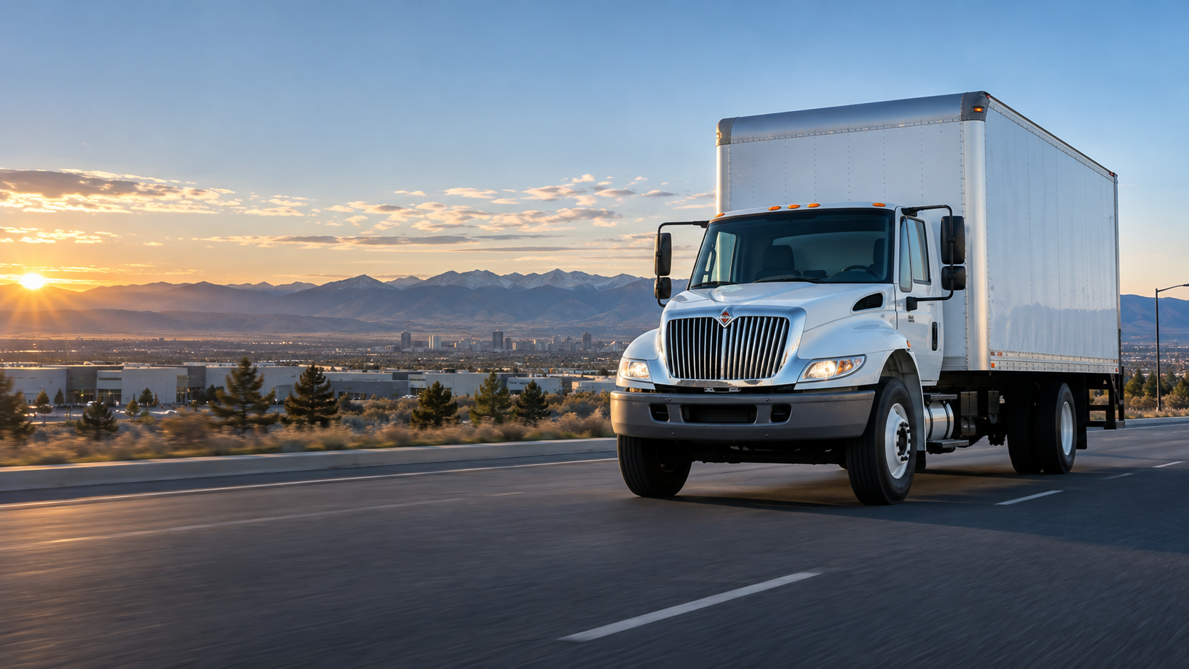 White box truck traveling along Colorado's Front Range
